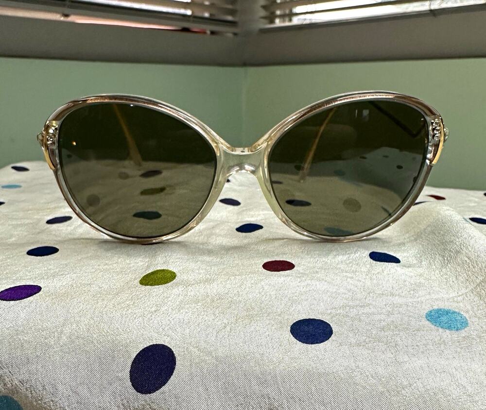 Vintage Yves Saint Laurent YSL Oversized Eyeglass Frames Clear Gold Rhinestone 1